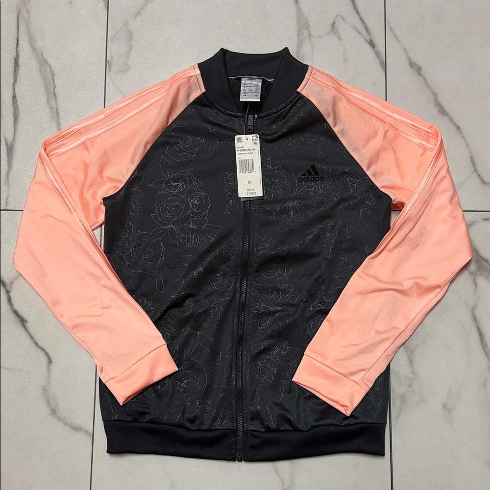 Adidas Black and Coral Floral Jacket Womens Medium New